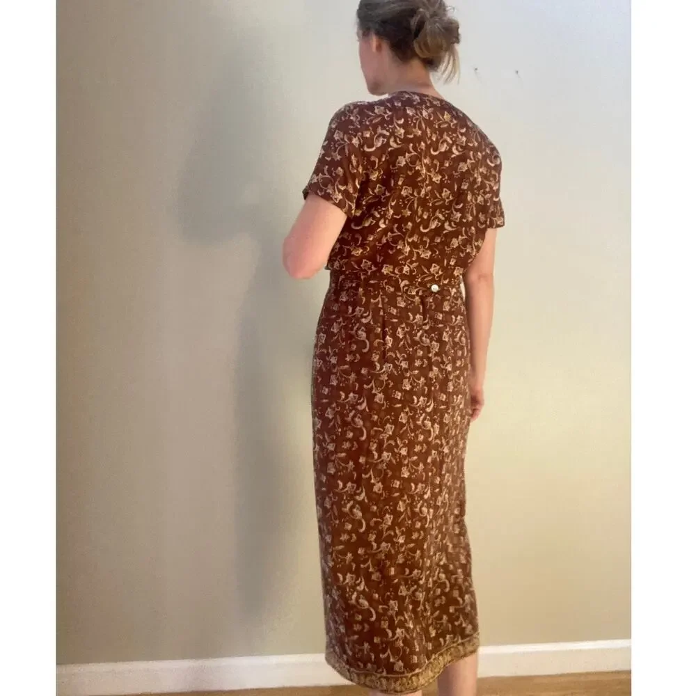 Vintage Silk Skirt Set Floral Blouse & Midi Jennifer Moore 90s ~ Sz 12/14 fits 8 - Picture 3 of 11
